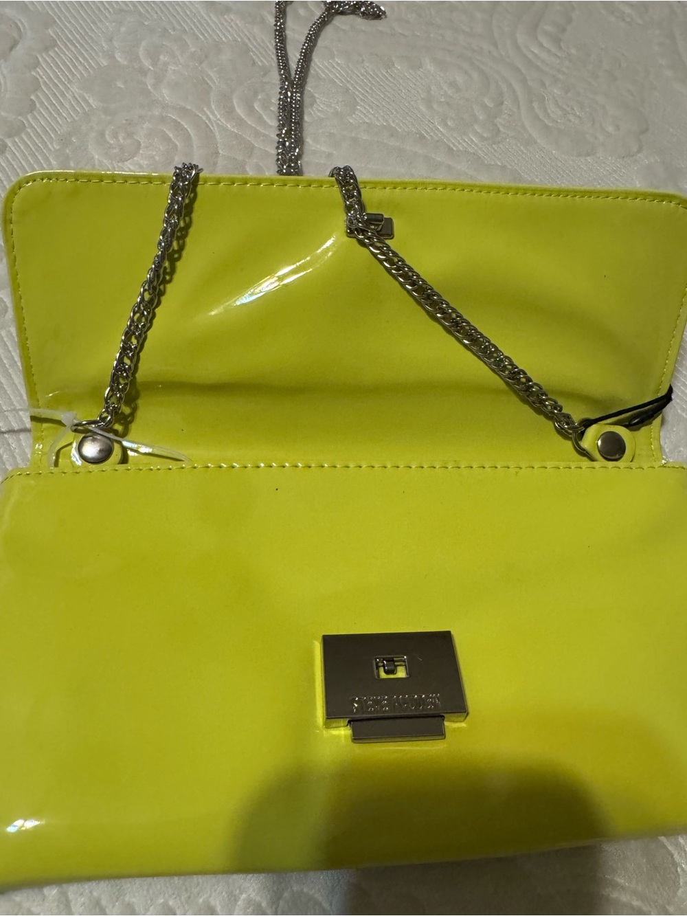 Steve Madden Citron Patent Leather Clutch with Chain